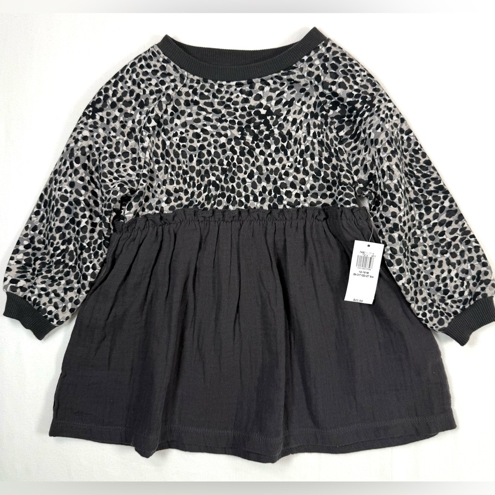 NWT OLD NAVY Baby Girl Dress Grey Animal Print Cheetah Long Sleeve 12–18M‎ NEW